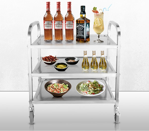 Xe đẩy inox vận chuyển đồ ăn 3 tầng sử dụng vô cùng tiện lợi, giá phải chăng