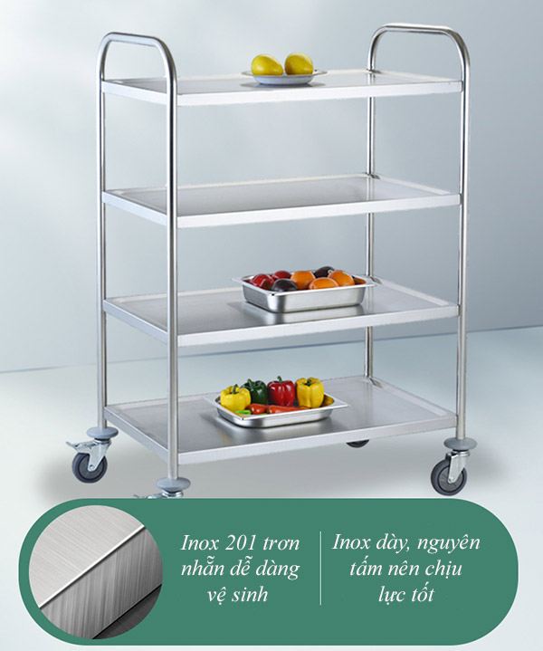 Xe đẩy inox vận chuyển đồ ăn dễ vệ sinh