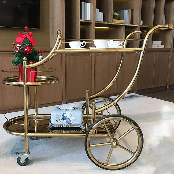 Các loại xe đẩy rượu bằng inox mạ vàng