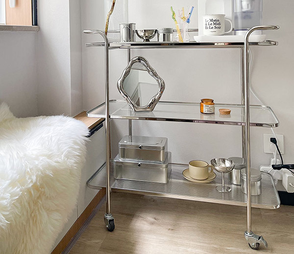 Xe đẩy rượu inox trắng nguyên bản