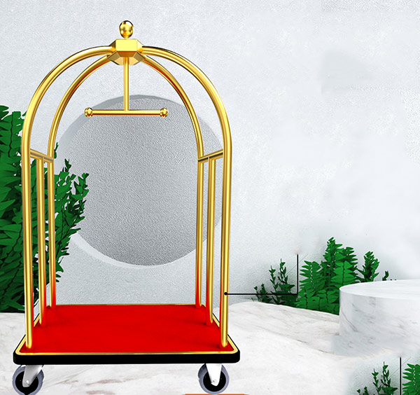 Xe đẩy hành lý inox mạ vàng sang trọng