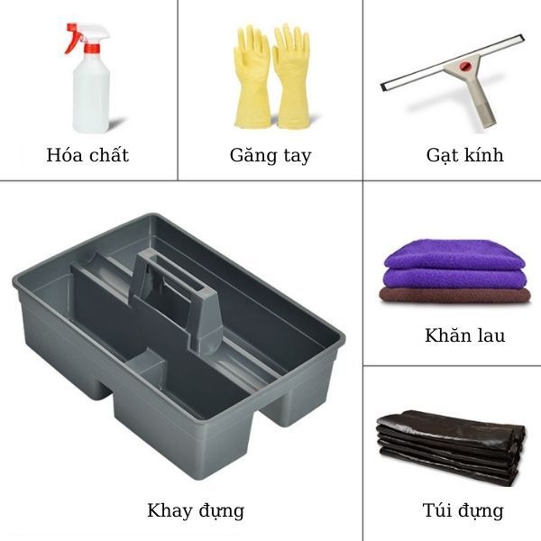 Chuẩn bị hóa chất và dụng cụ gạt kính chuyên dụng