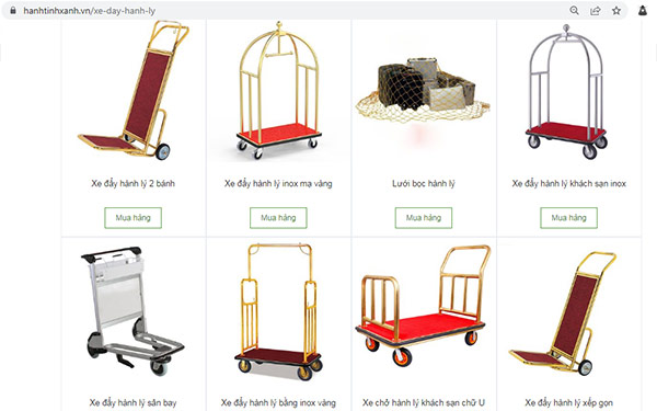 Các mẫu xe đẩy hành lý được mô tả trên website bán hàng