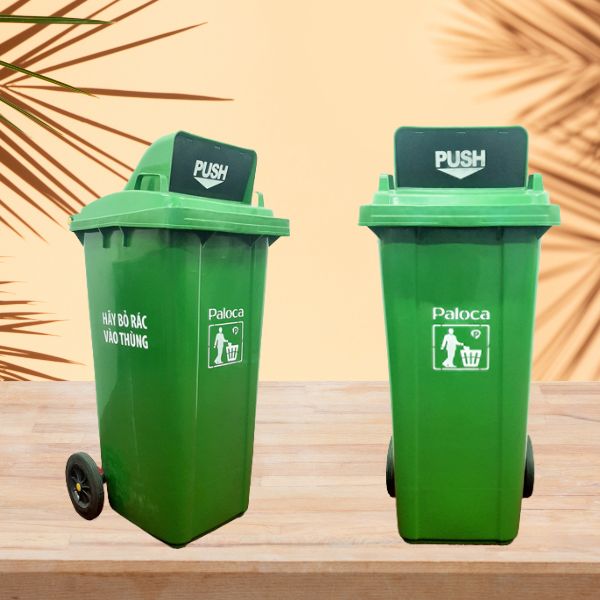 Mẫu thùng đựng rác nhựa nắp đẩy dùng tại không gian công cộng