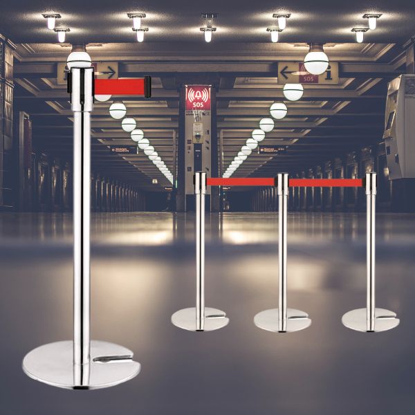 Cột chắn inox dây căng với chân đế chữ U khuyết