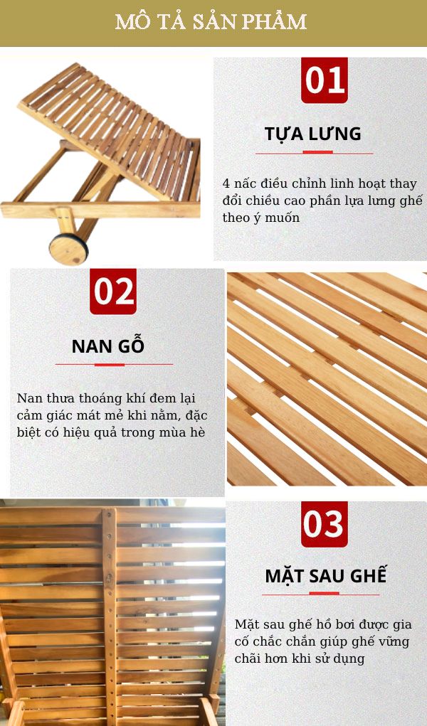 Các đặc điểm cấu thành ghế gỗ tắm nắng hồ bơi