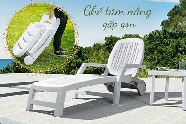 Chân dung ghế tắm nắng có phần khung có thể gấp gọn