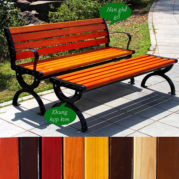 Ghế gỗ công viên đẹp và màu sắc phong phú