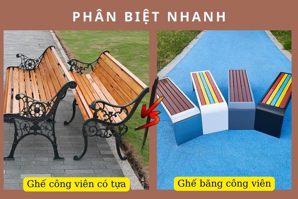 2 loại ghế công viên có tựa và không tựa