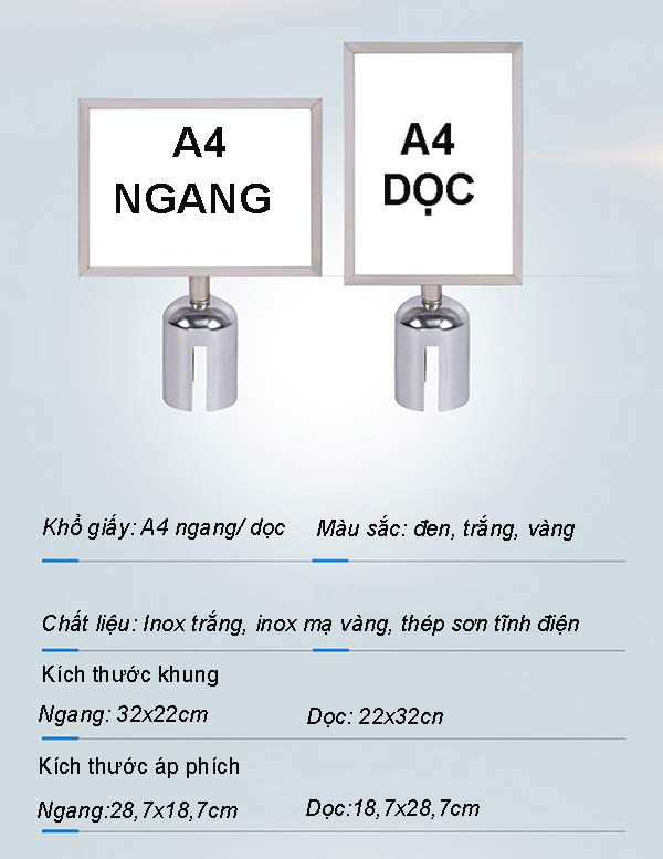 Chi tiết thông số bảng thông tin khổ A4