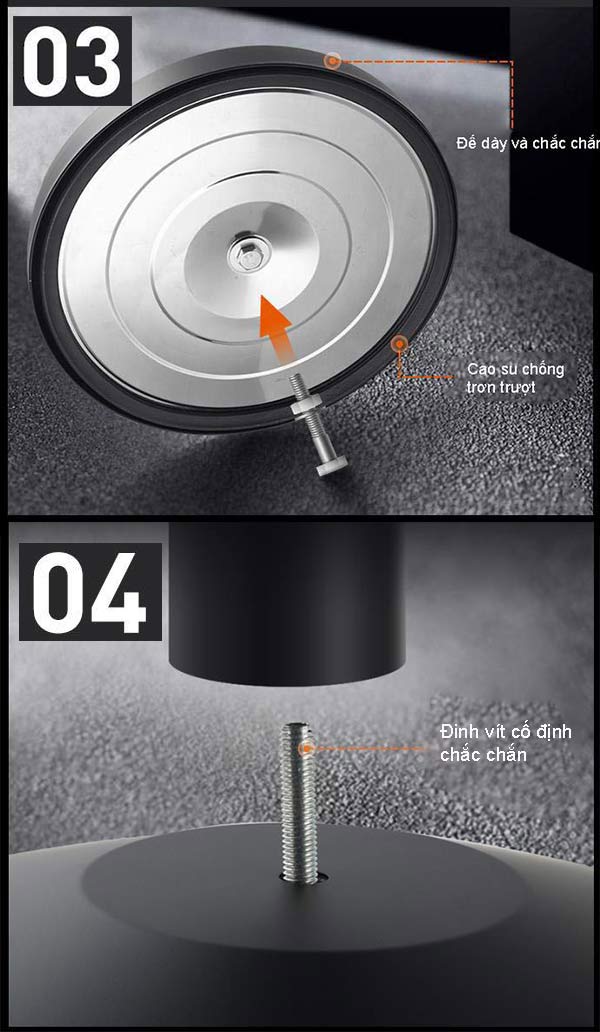 Chân đế tròn gắn vào thân cột chắn