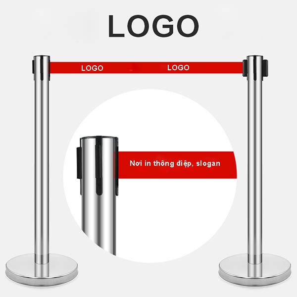 Mẫu cột chắn inox dây căng có thể in thêm logo