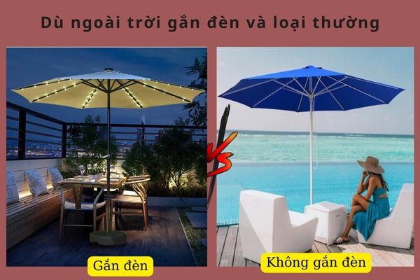 Dù ngoài trời sử dụng đèn chiếu sáng và loại thường