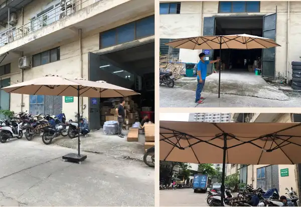 Dù che nắng 3 mái cỡ lớn màu kaki