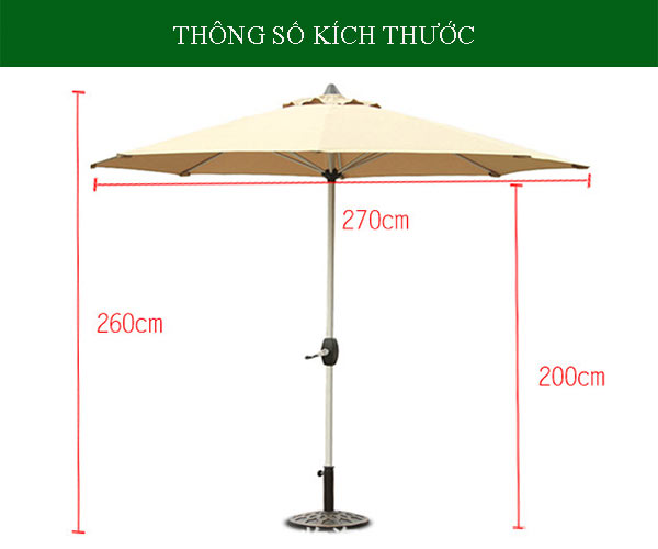 Tham khảo kích thước dù chính tâm che nắng