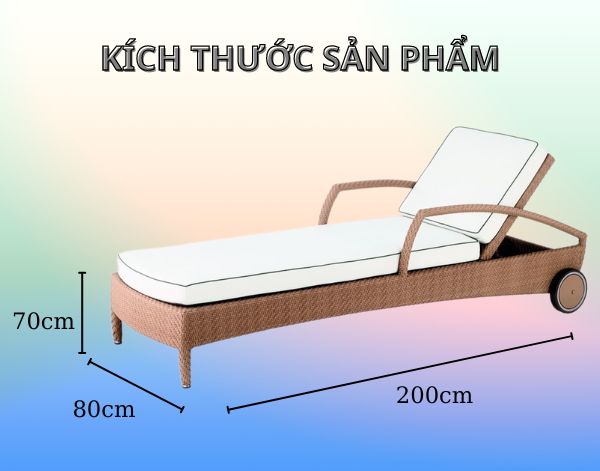 Kích thước ghế tắm nắng hồ bơi, bãi biển