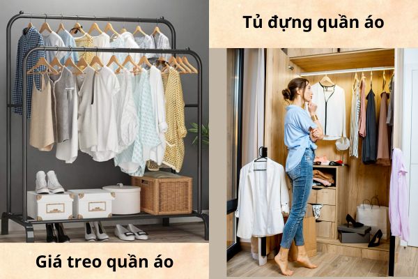 So sánh giá treo quần áo và tủ đựng quần áo thông thường