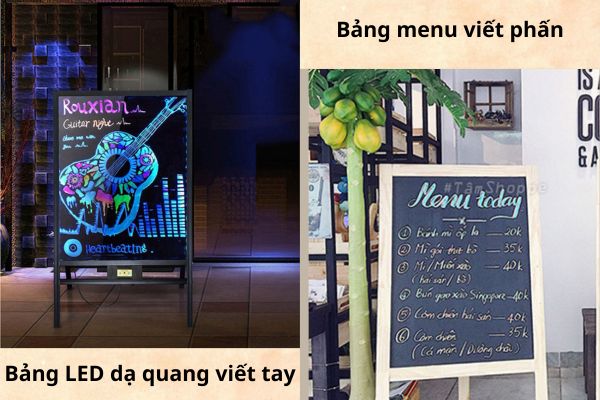 So sánh bảng menu viết phấn và bảng led dạ quang viết tay