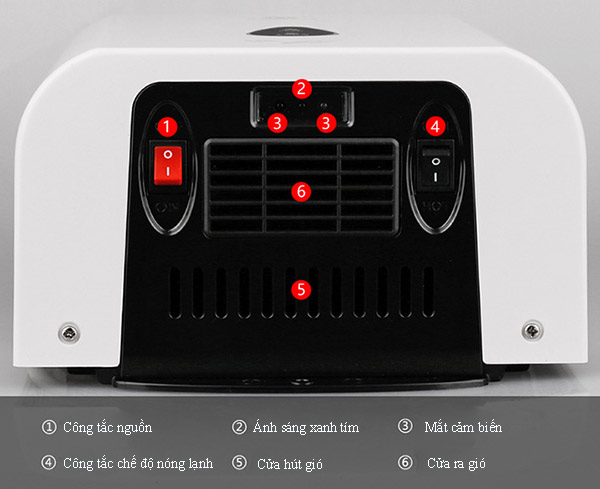 Công tắc nguồn bố trí ở mặt đáy của máy