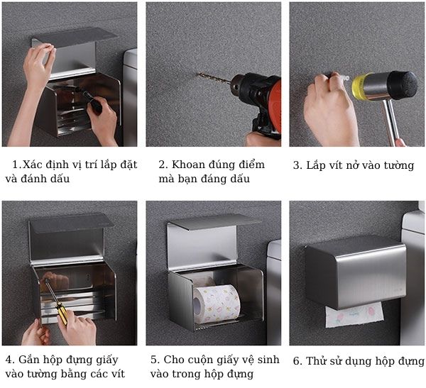 Lắp đặt hộp đựng giấy vệ sinh bằng hệ thống vít