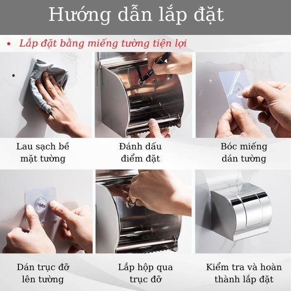 Lắp đặt hộp đựng giấy vệ sinh sử dụng miếng dán tường