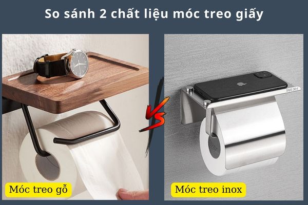 Móc treo giấy toilet bằng gỗ và inox cùng sự khác biệt