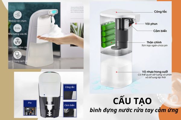 Chi tiết cấu tạo của bình đựng nước rửa tay cảm ứng