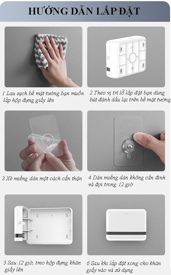 Cách lắp hộp đựng giấy vệ sinh bằng miếng dán