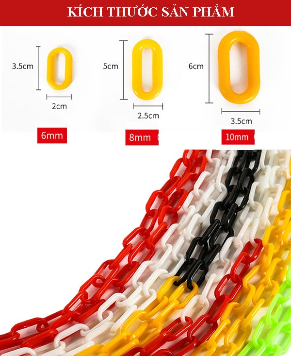 Kích thước và màu sắc của dây xích nhựa
