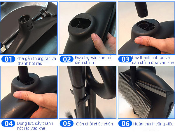 Lắp đặt bộ ki chổi và hót rác trước khi sử dụng