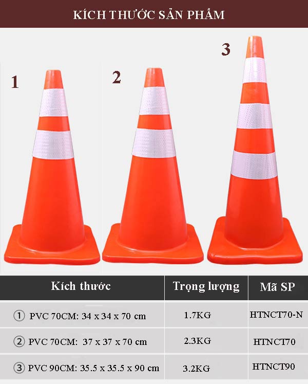 Chi tiết kích thước cọc tiêu cảnh báo nhựa PVC