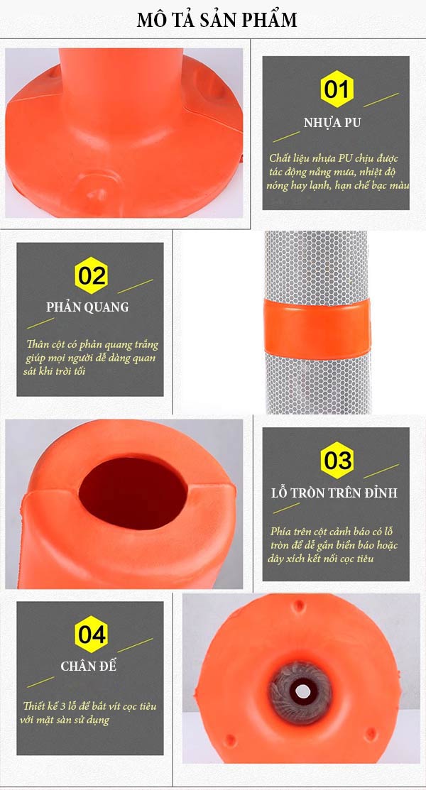 Tham khảo chi tiết cấu tạo từng bộ phận của cọc tiêu