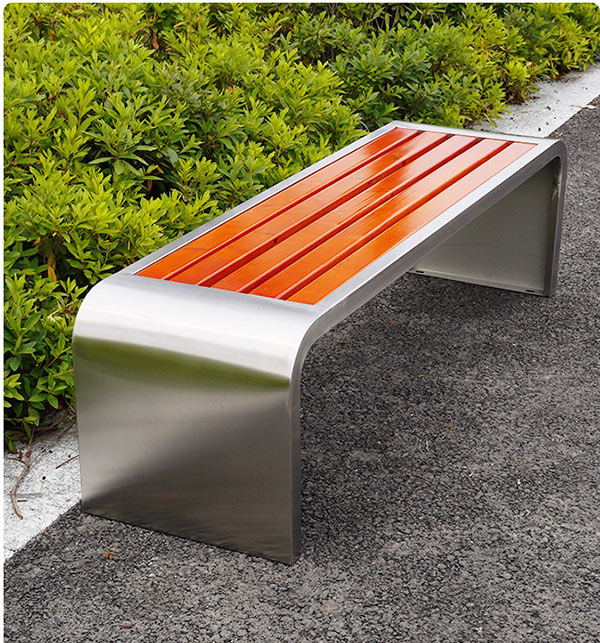 Ghế băng khung inox nan gỗ nhựa màu cam đẹp mắt