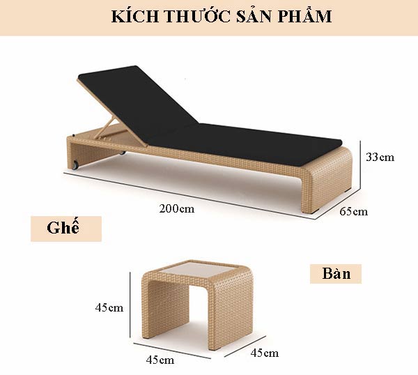 Chi tiết kích thước bàn ghế hồ bơi