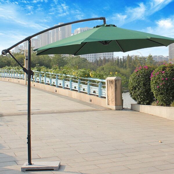 Màu xanh của dù lệch tâm tròn ngoài trời tươi mát, hợp không gian thiên nhiên