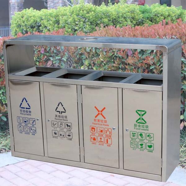 Thùng rác inox trắng loại 4 ngăn