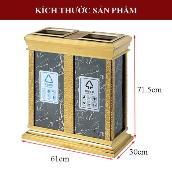 Kích thước thùng rác 2 ngăn cao cấp