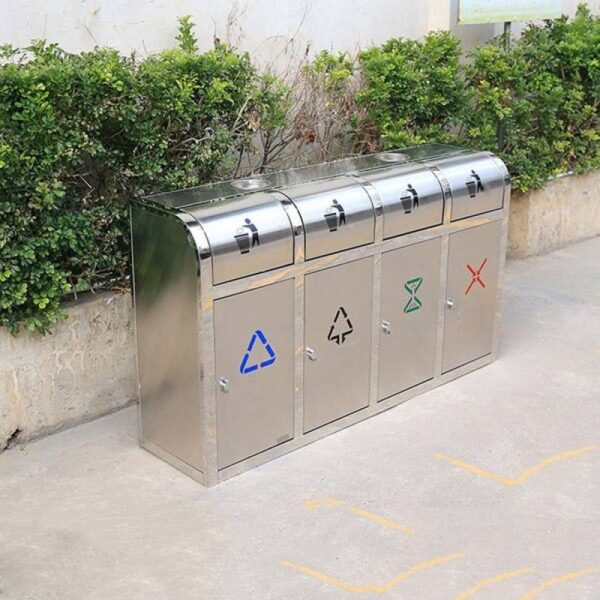 Thùng rác inox nắp đẩy 4 ngăn ngoài trời