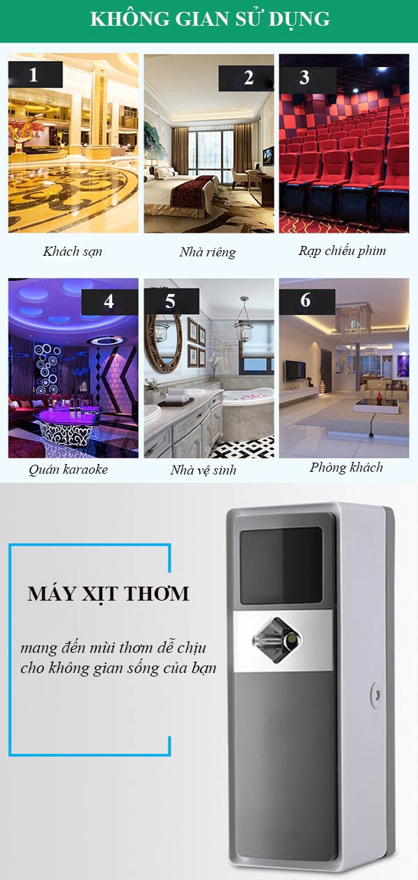 Các không gian nên sử dụng mẫu máy xịt thơm phòng này là có diện tích dưới 60m2