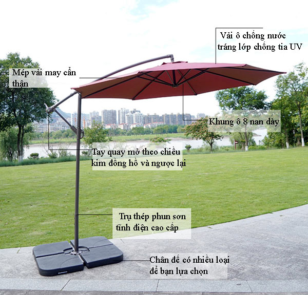 Các bộ phận cấu thành ô dù lệch tâm tròn ngoài trời