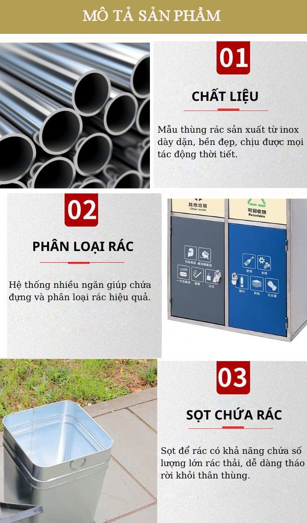 Chi tiết đặc điểm của thùng rác nhiều ngăn bằng inox