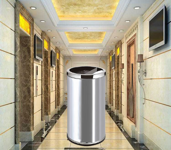 Mẫu thùng đựng rác tròn bằng inox có gạt tàn thuốc