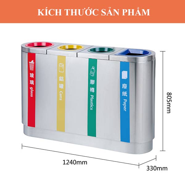 Tham khảo kích thước thùng rác 4 ngăn