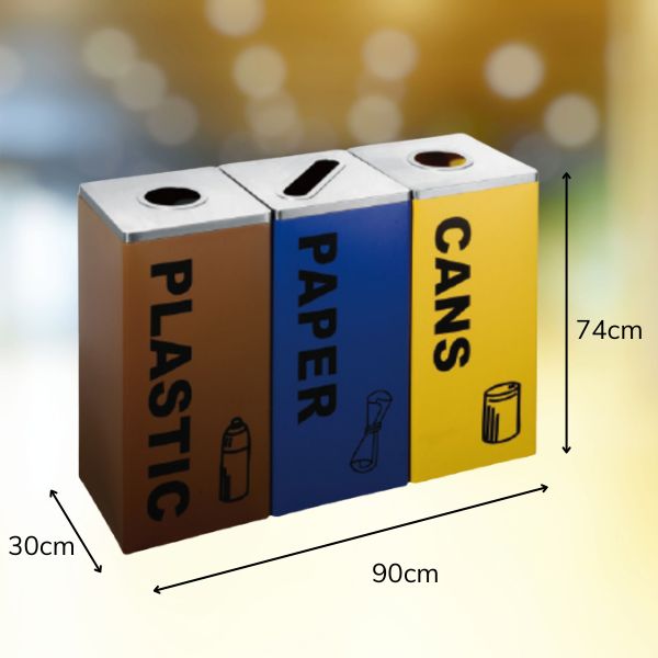 Chi tiết kích thước thùng rác 3 ngăn