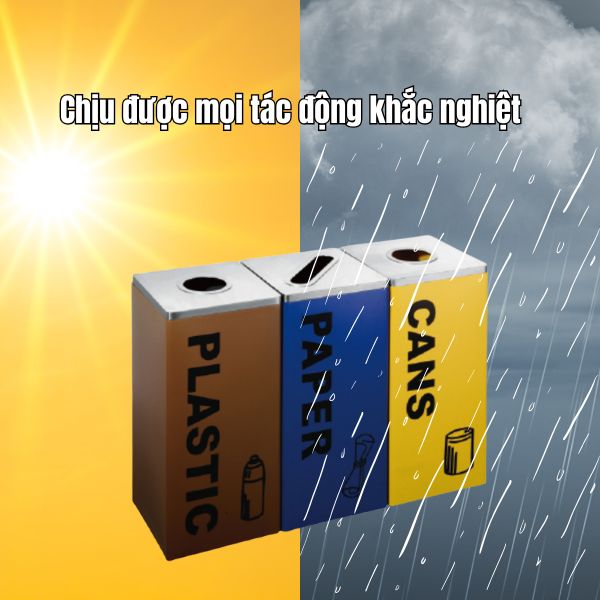 Với chất liệu tốt, thùng rác chống chịu được nắng mưa, hạn chế han gỉ
