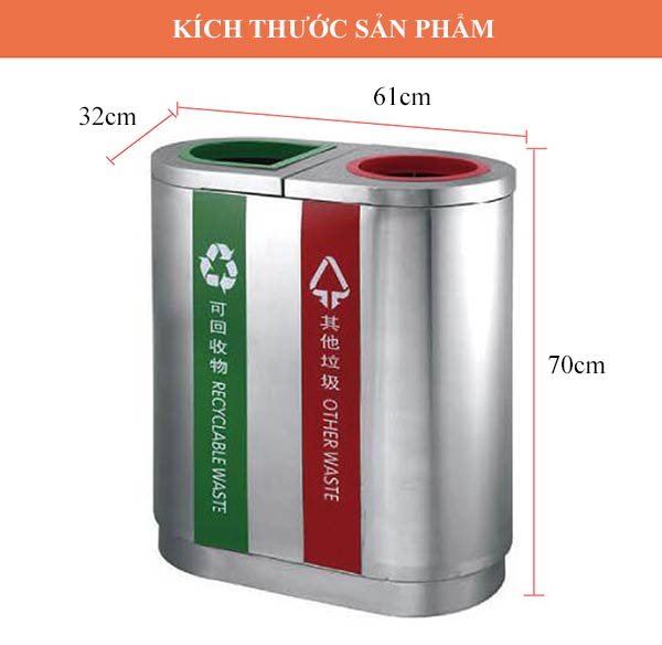 Tham khảo kích thước thùng rác 2 ngăn