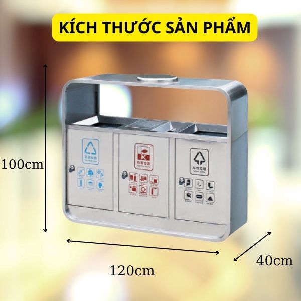 Kích thước thùng rác phân loại 3 ngăn