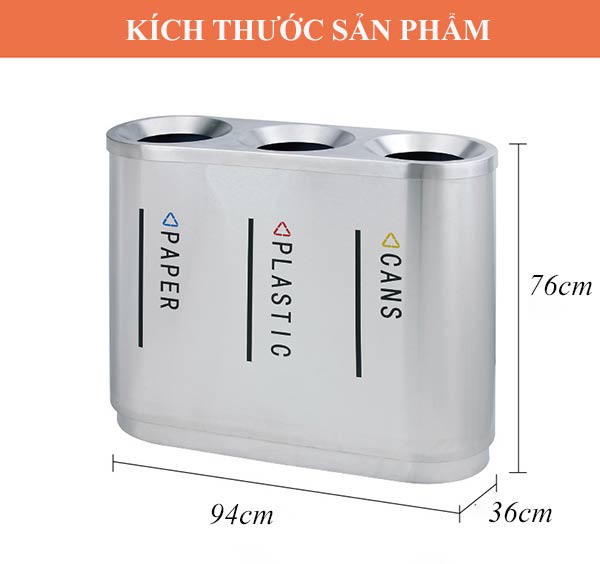 Chi tiết kích thước thùng rác 3 ngăn 
