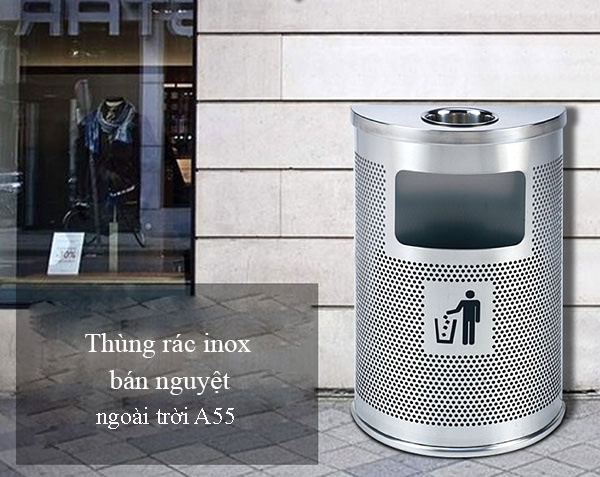 Mẫu thùng rác inox gạt tàn hình bán nguyệt