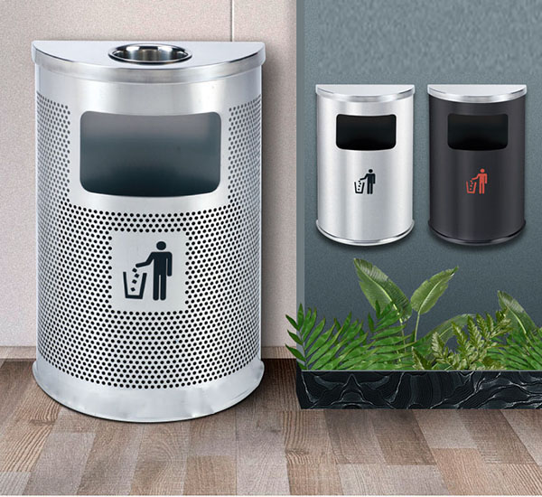 Thùng rác bán nguyệt có gạt tàn đẹp, hiện đại